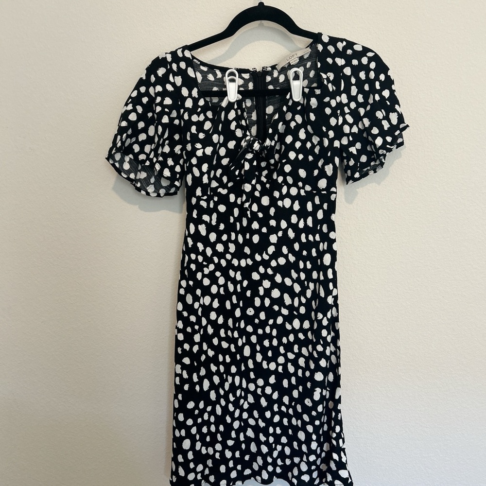 LOFT Black and White Patterned Mini Dress